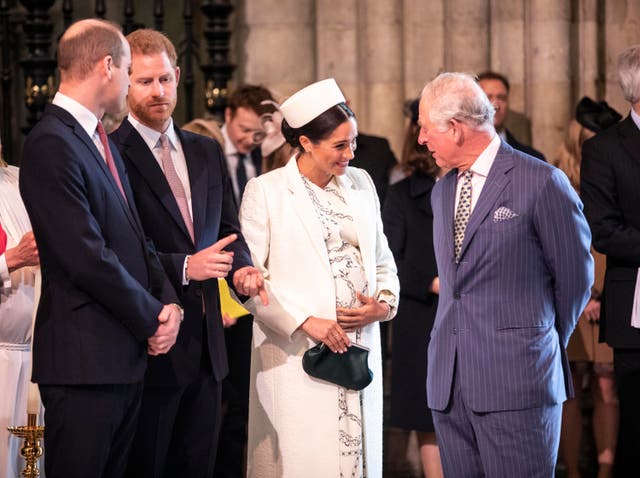 <p>Meghan, Harry and Charles in happier times in 2019  </p>