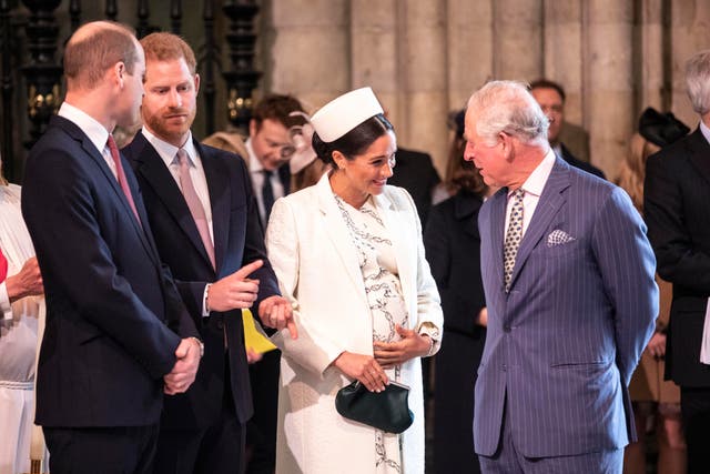<p>Meghan, Harry and Charles in happier times in 2019  </p>