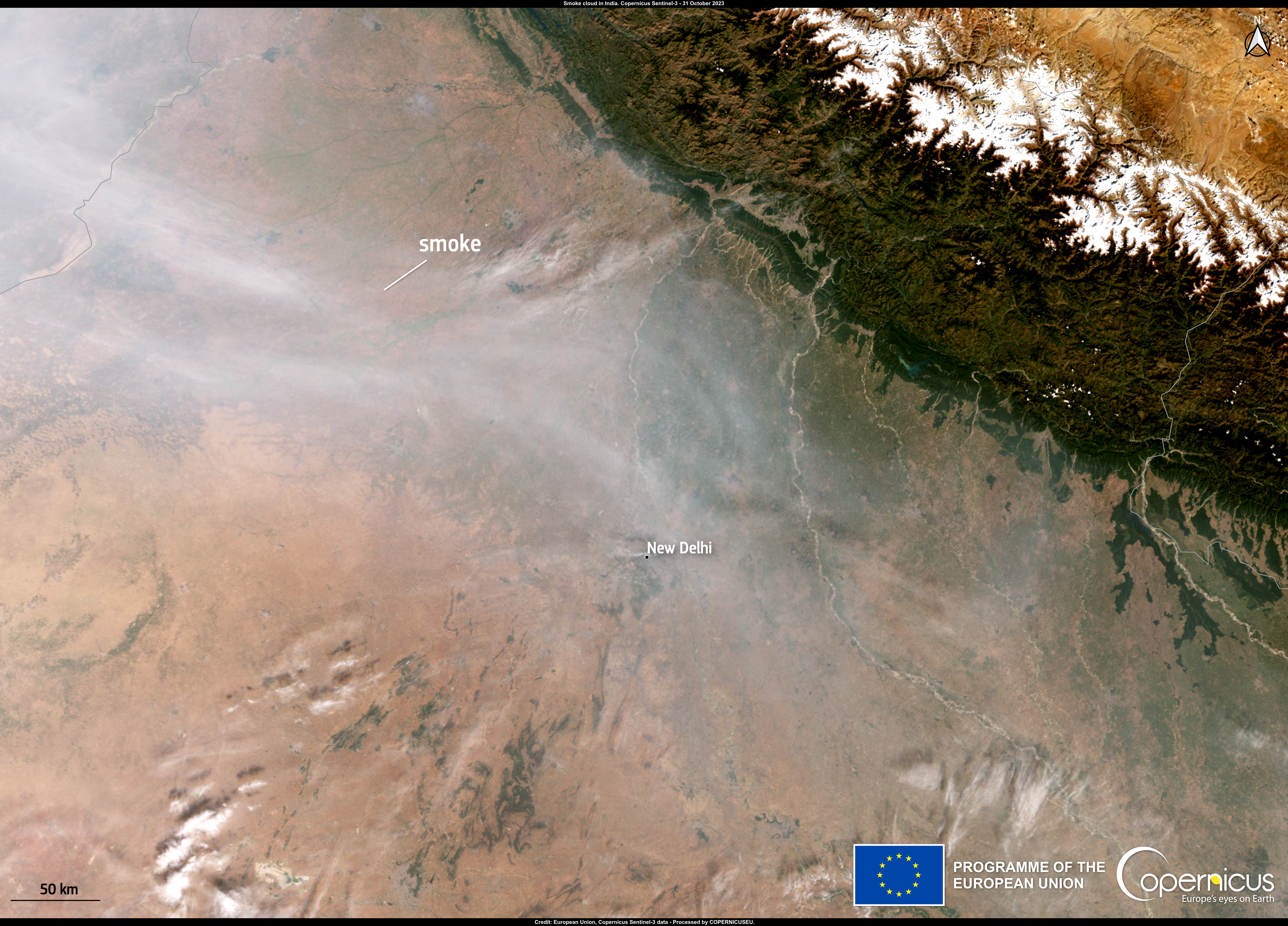 Satellite image shows thick smog covering Delhi