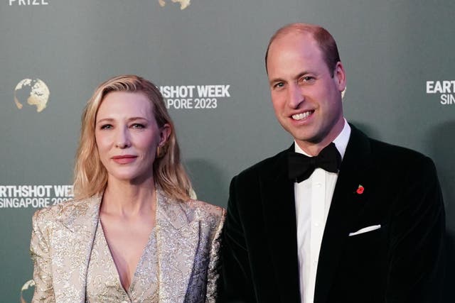 Cate Blanchett stands with the Prince of Wales as he arrives for the 2023 Earthshot Prize Awards Ceremony (Jordan Pettitt/PA)