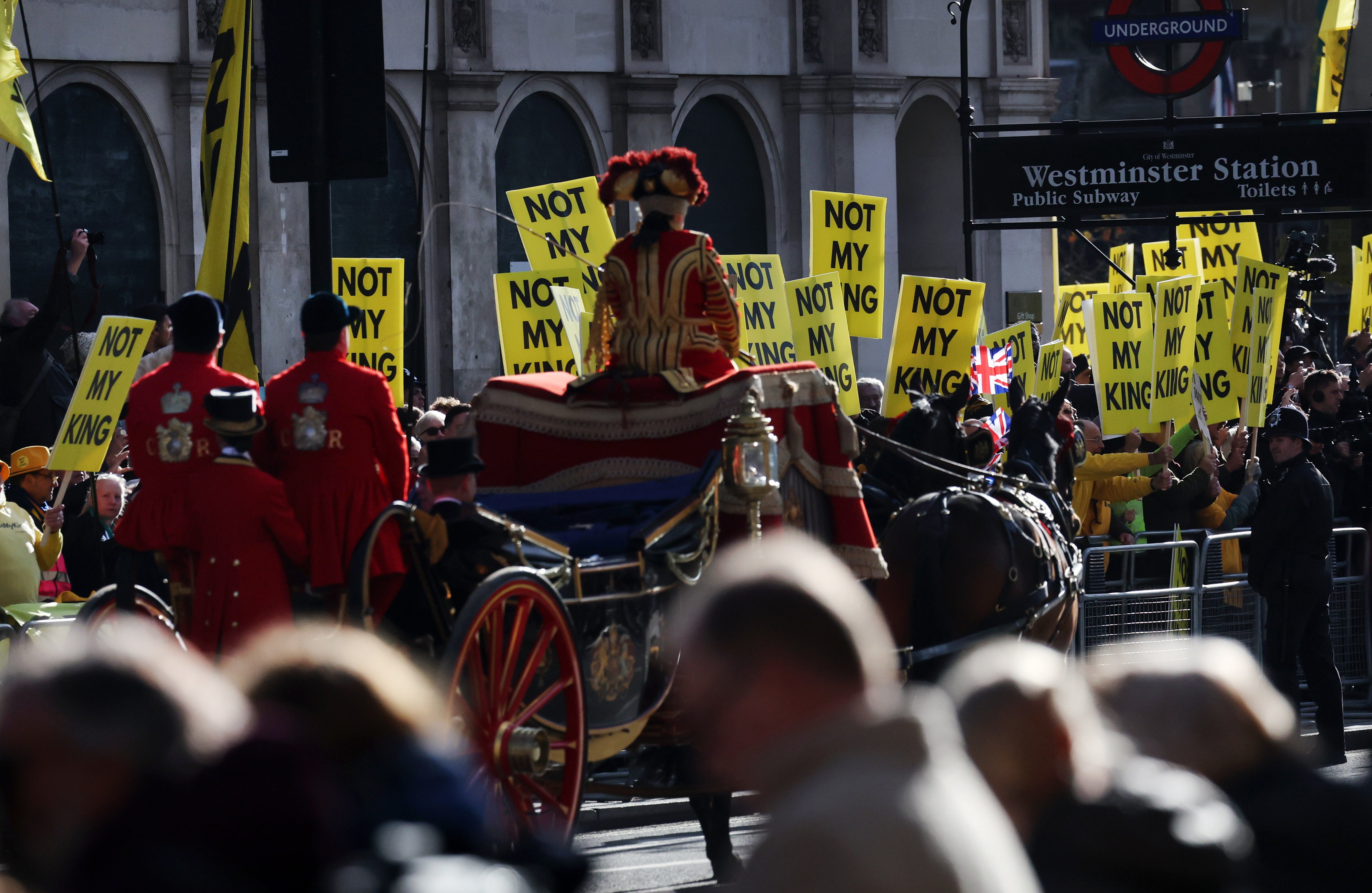 Anti-monarchy protesters demonstrated at the State Opening of Parliament