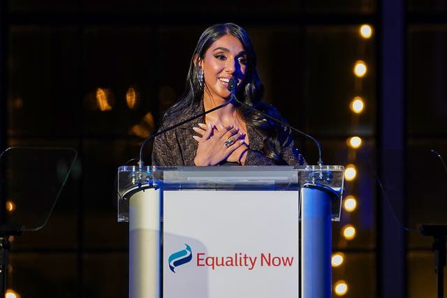 <p>Rupi Kaur speaks onstage as Equality Now Hosts “Make Equality Reality” Gala at Guastavino’s on 11 October 2023 in New York City</p>