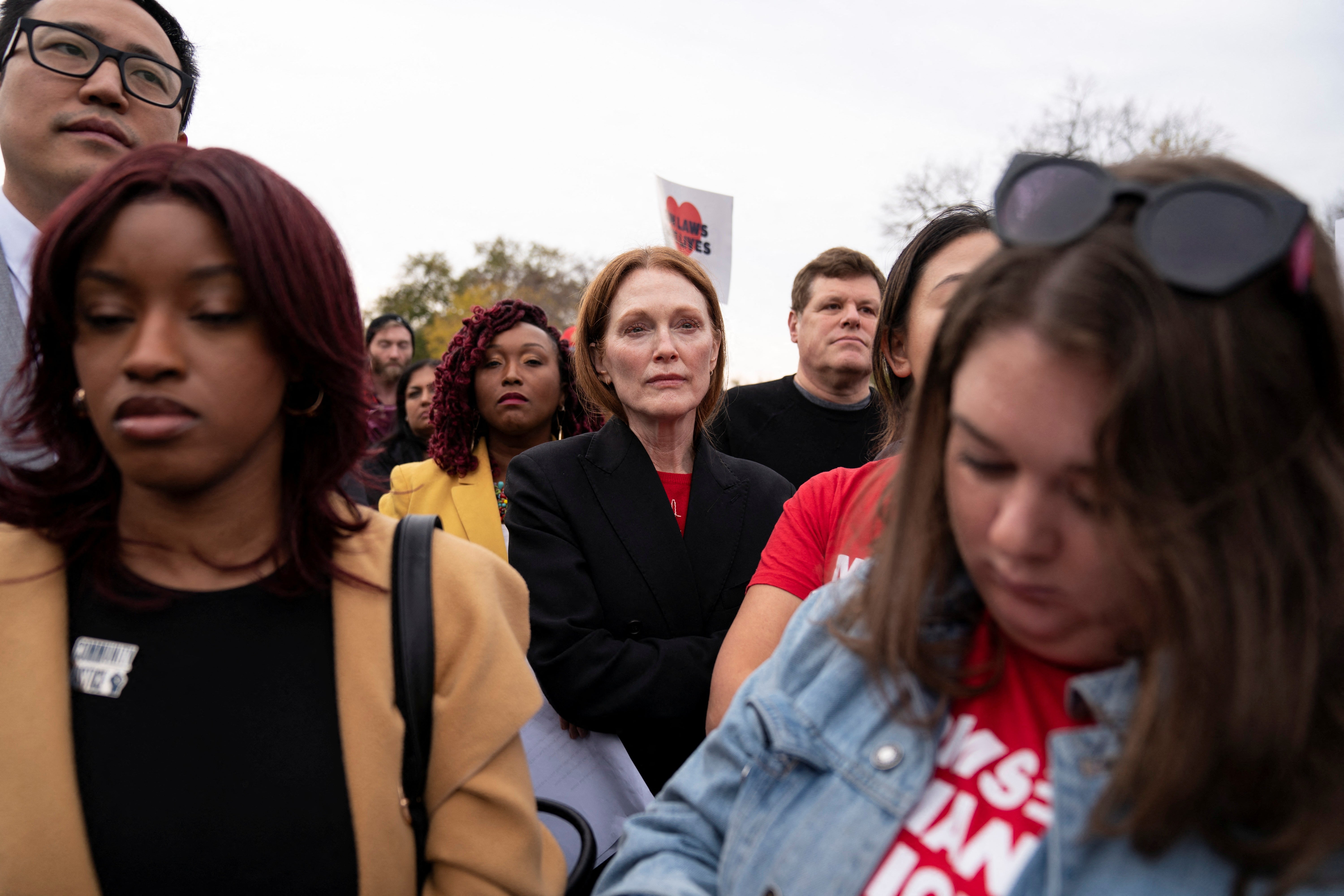 Actor Julianne Moore, who chairs the Everytown Creative Council, attended a rally outside the US Supreme Court during oral arguments in United States v Rahimi on 7 November