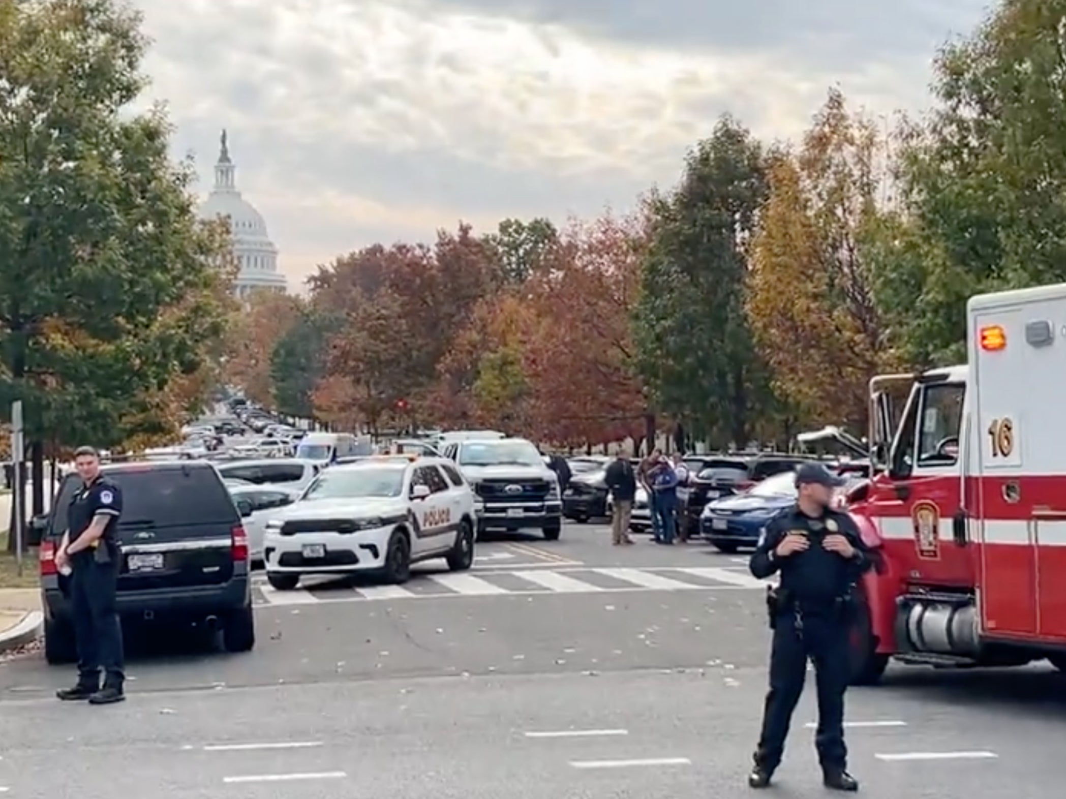 US Capitol Police respond to a man with a rifle who was spotted walking outside Union Station near Capitol Hill in Washington DC