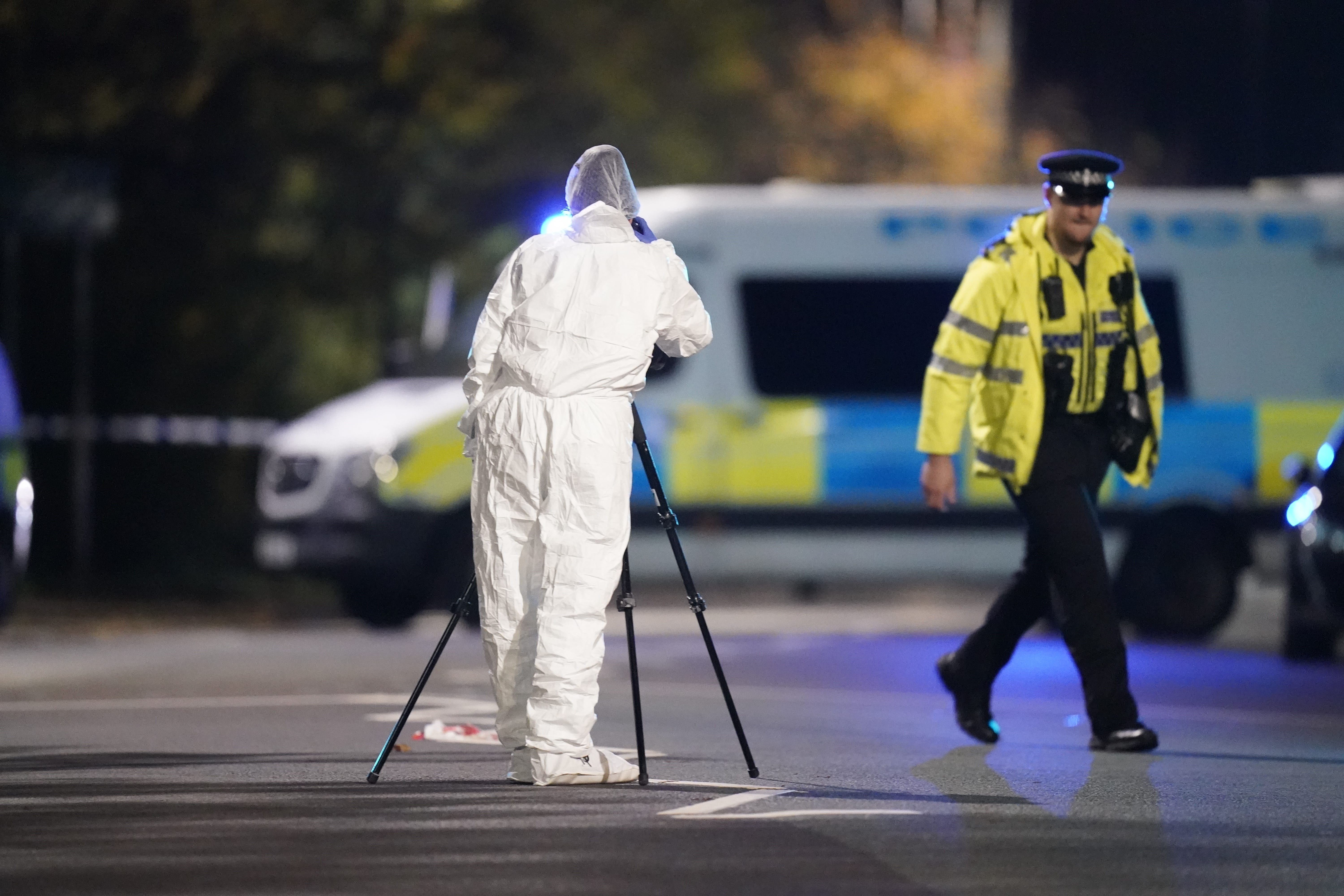 A forensic officer in Horsforth, Leeds, after a 15-year-old boy died after he was assaulted near a school (Danny Lawson, PA)