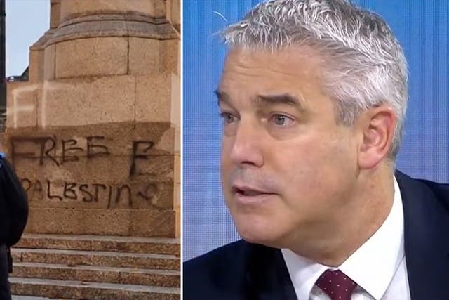 <p>Rochdale Cenotaph ‘Free Palestine’ graffiti is ‘outrageous’, says Steve Barclay.</p>
