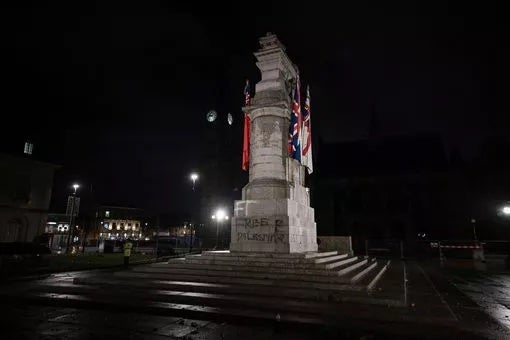 The Rochdale Cenotaph was sprayed with graffiti and poppy wreaths were damaged