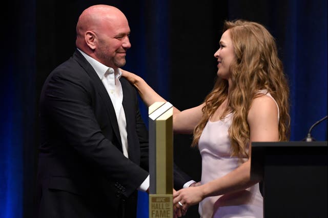 <p>Dana White (left) has ruled out a return to the UFC from Ronda Rousey </p>