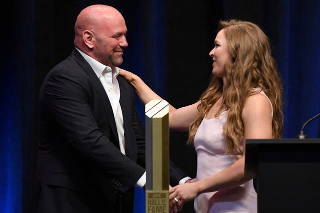 <p>Dana White (left) has ruled out a return to the UFC from Ronda Rousey </p>