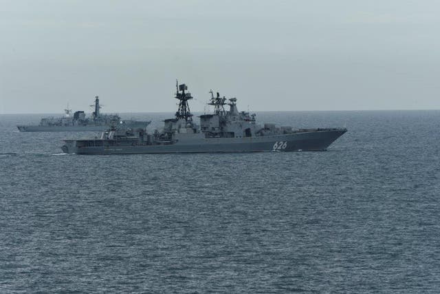 The Royal Navy frigate HMS Richmond shadowed the Russian warship Admiral Grigorovich as it sailed through the English Channel towards the Mediterranean (Royal Navy/MoD/PA)