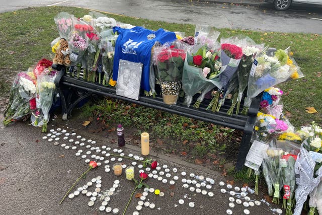 Tributes have been left on a bench on Broadgate Lane, Horsforth (Dave Higgens/PA)