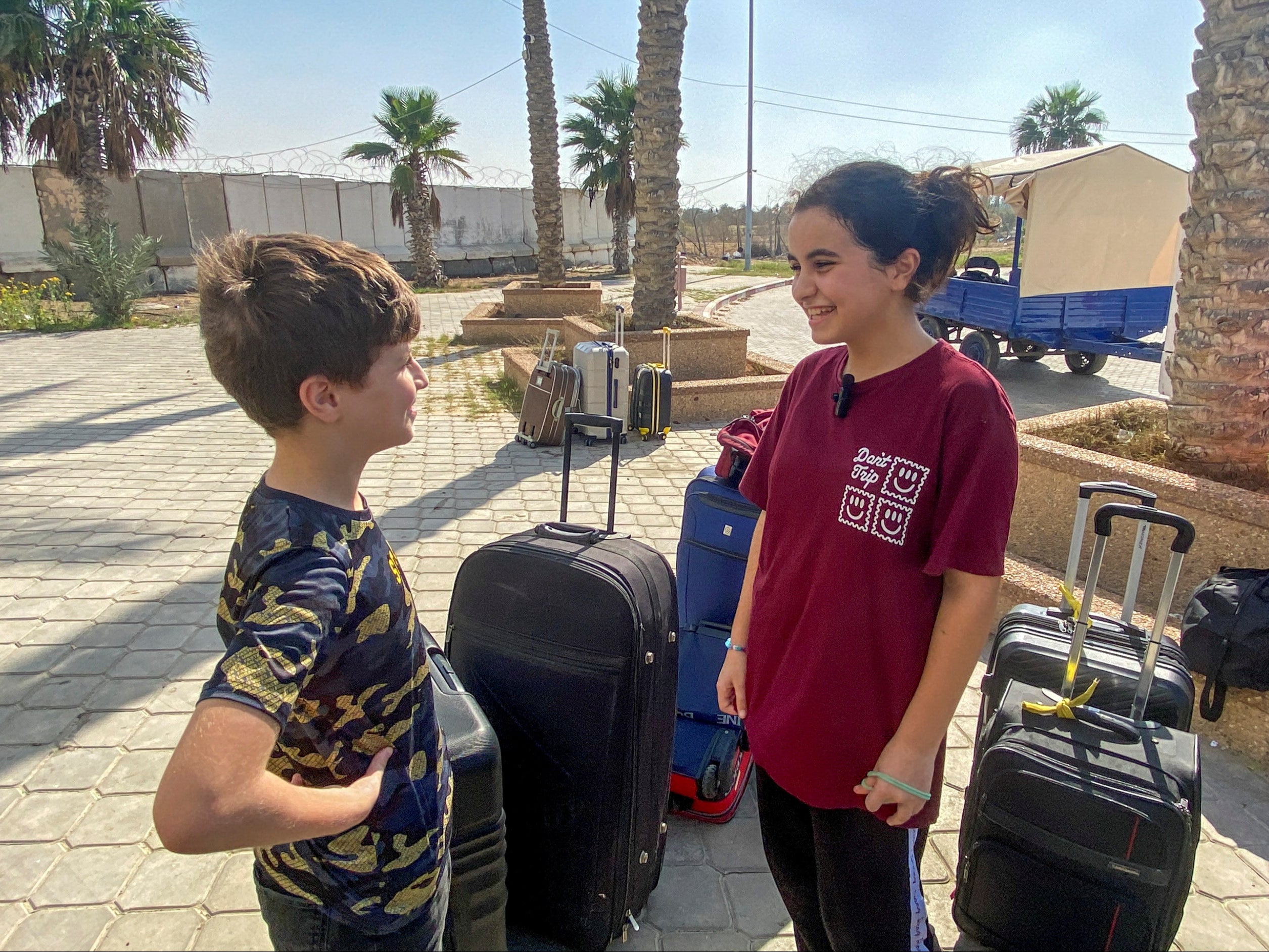 Palestinian-American Farah Salouha before boarding a bus to Egypt