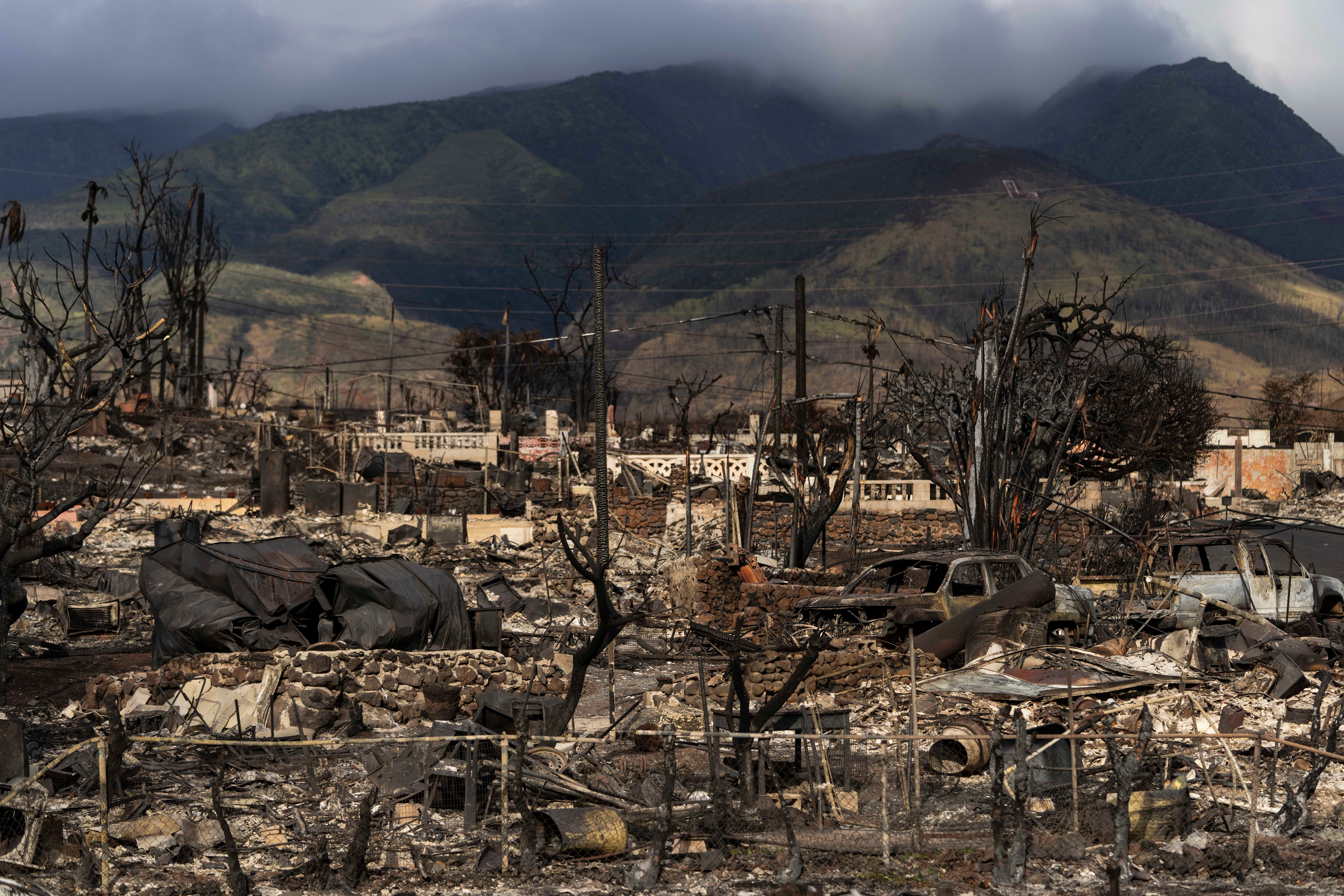 The aftermath of a wildfire in Lahaina, Hawaii on August 21, 2023. The US government released its cyclical, comprehensive climate report on Tuesday giving an overview of how the US is being impacted by the climate crisis today, and what the future is likely to hold