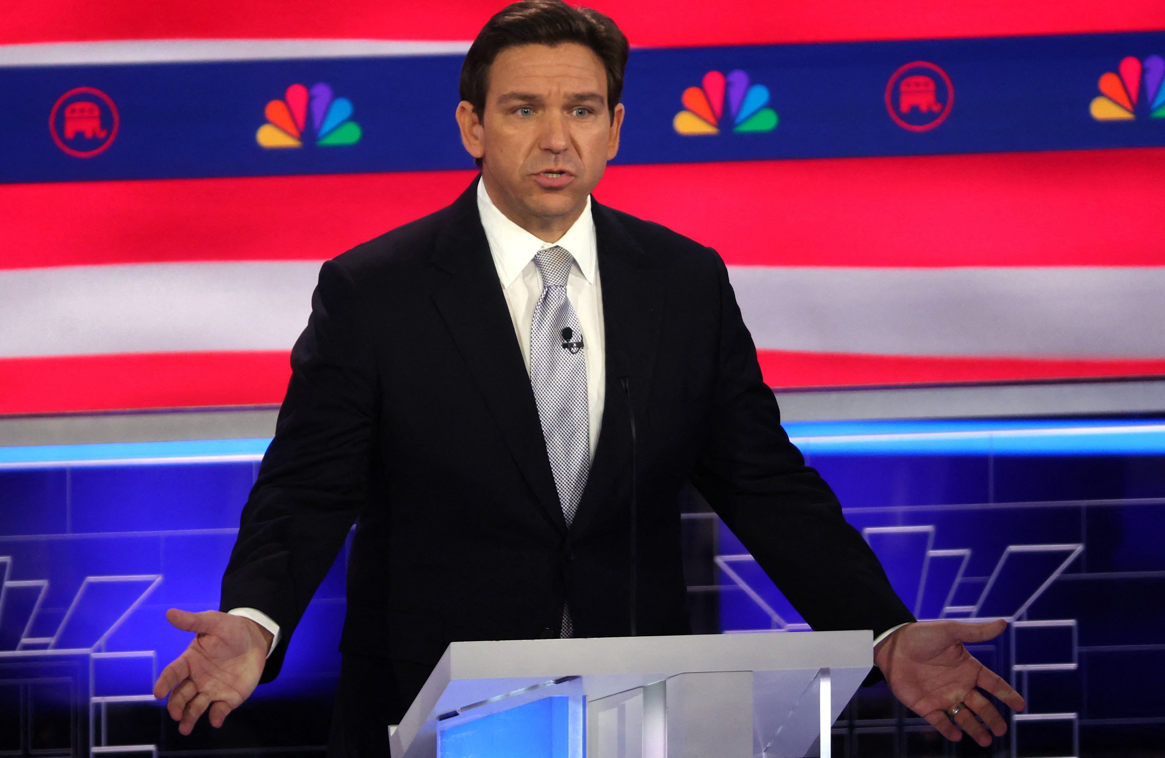 Florida Governor Ron DeSantis speaks at the third Republican candidates' U.S. presidential debate