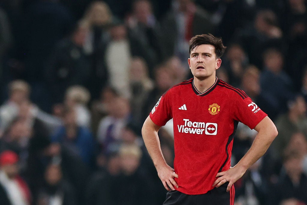 Harry Maguire looks defected after Manchester United’s defeat