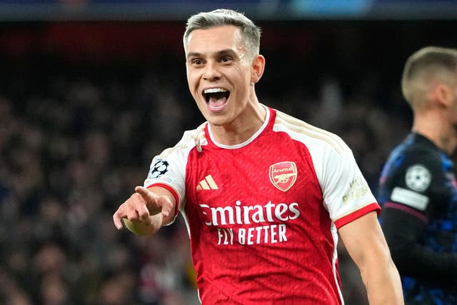 Leandro Trossard scored the first goal as Arsenal beat Sevilla in the Champions League. (Kirsty Wigglesworth/AP)
