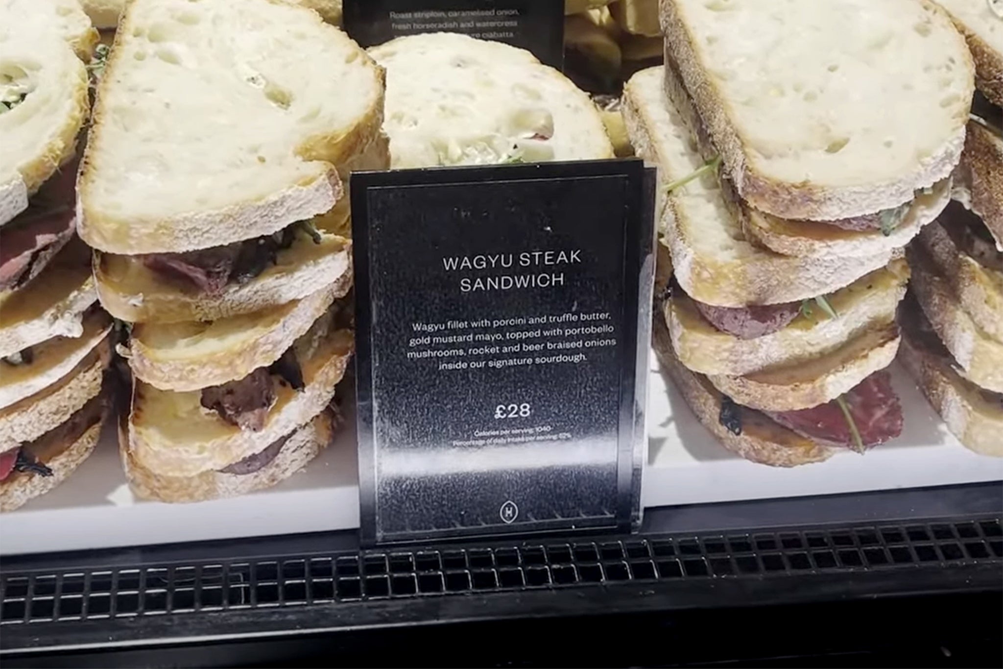 Harrods’ £28 sandwich is filled with wagyu, porcini and truffle butter, and gold mustard mayo