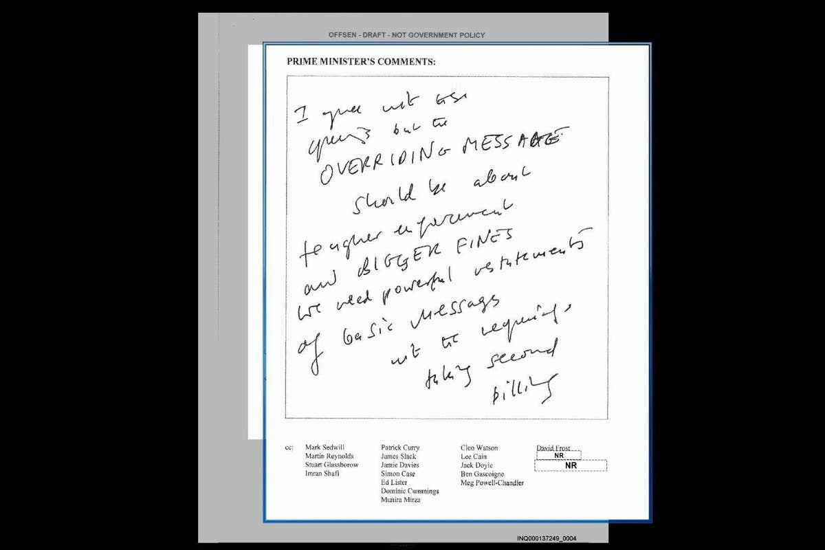 Johnson demanded &lsquo;bigger fines&rsquo; be emphasised, note of &lsquo;crushing irony&rsquo; shows