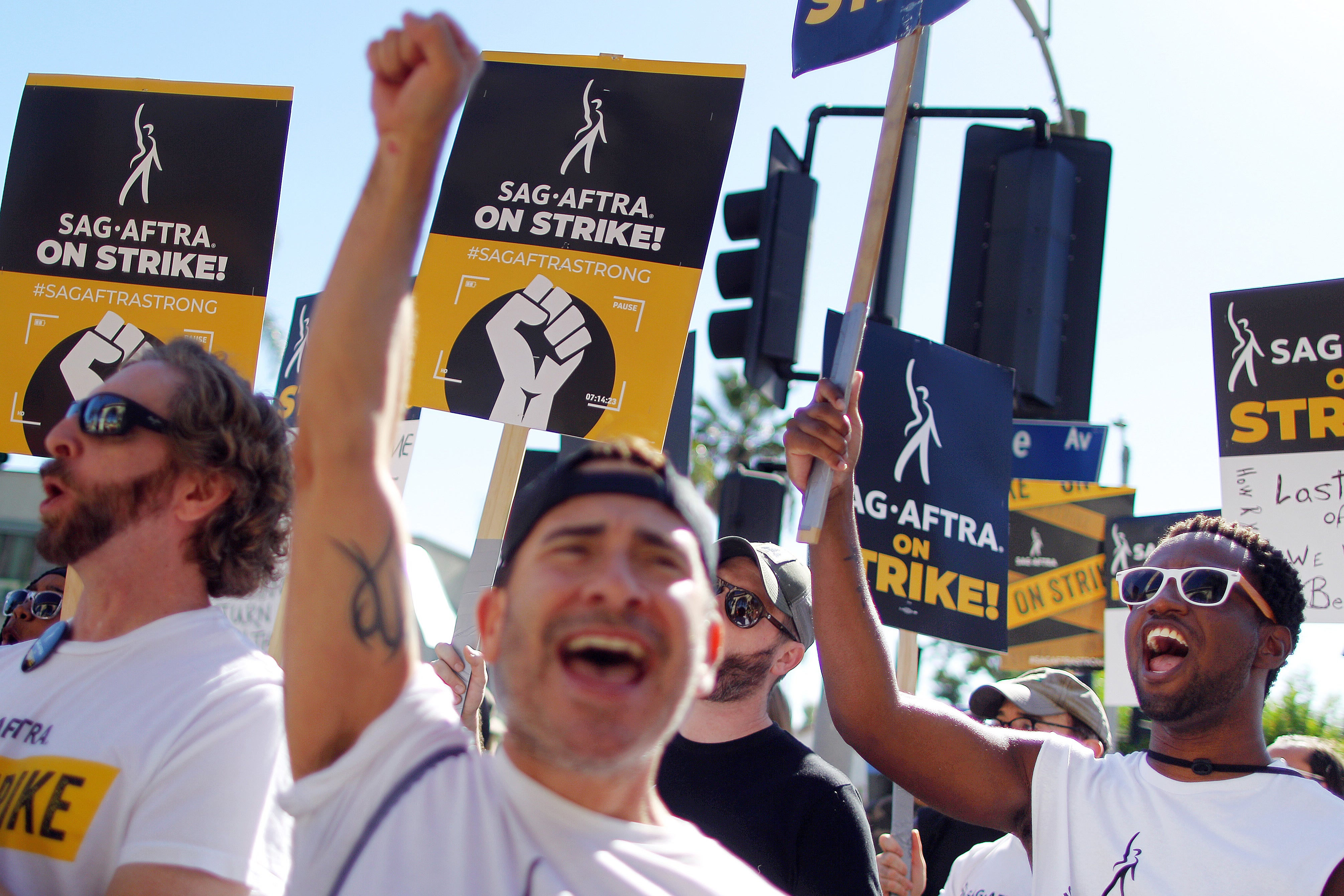 Union power: Picketers chant outside Paramount Studios on day 118 of the Sag-Aftra strike