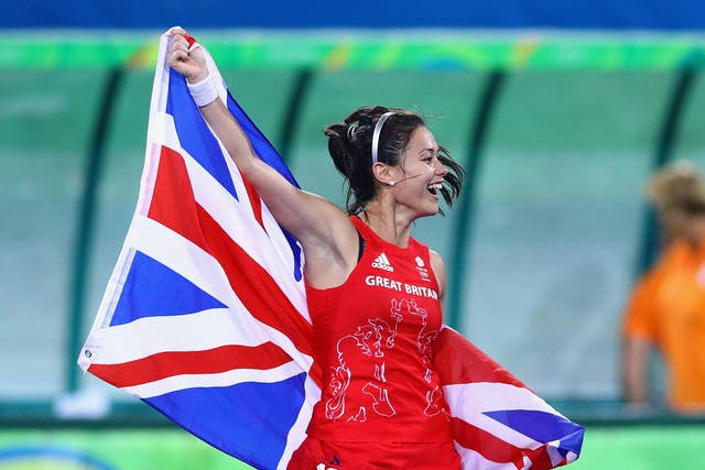 <p>Samantha Quek celebrates with Team GB after gold in the Rio Olympics</p>