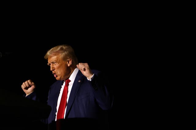 <p>Former U.S. President Donald Trump speaks during a campaign rally at The Ted Hendricks Stadium at Henry Milander Park on November 8, 2023 in Hialeah, Florida</p>