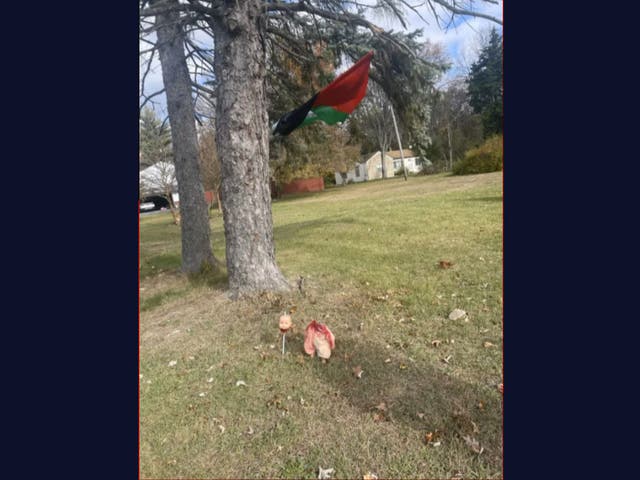 <p>Police are investigating who left a decapitated baby doll with fake blood on its chest beneath a Free Palestine flag in Sylvania township, Ohio</p>