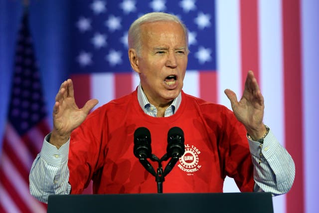 <p>President Joe Biden speaks to United Auto Workers at the Community Building Complex of Boone County, Thursday, Nov. 9, 2023, in Belvidere, Ill</p>