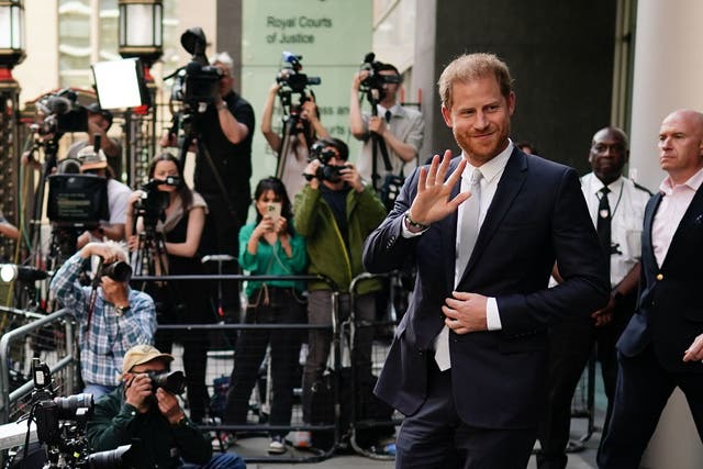 The Duke of Sussex leaving the High Court after giving evidence in a phone hacking trial earlier this year (Aaron Chown/PA)