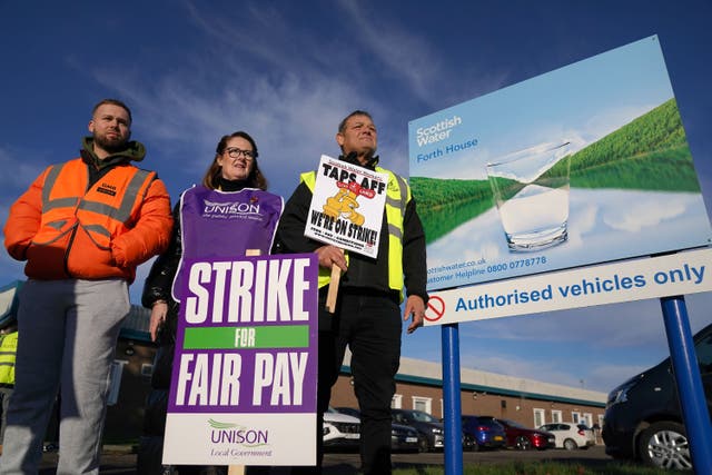 Staff from three trade unions took strike action beginning on Friday (Andrew Milligan/PA)