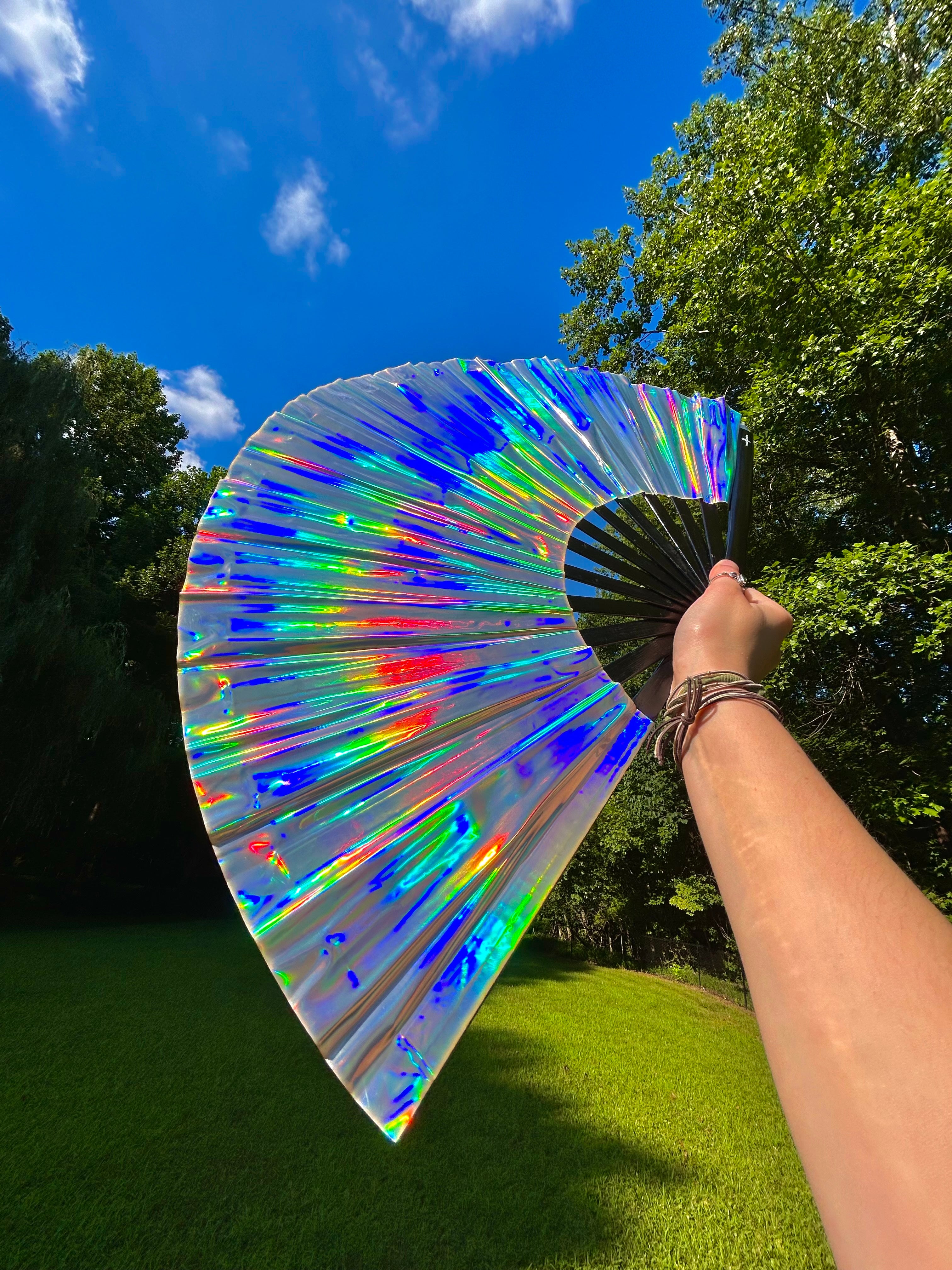 Erin Fritts’s holographic silver hand-fan