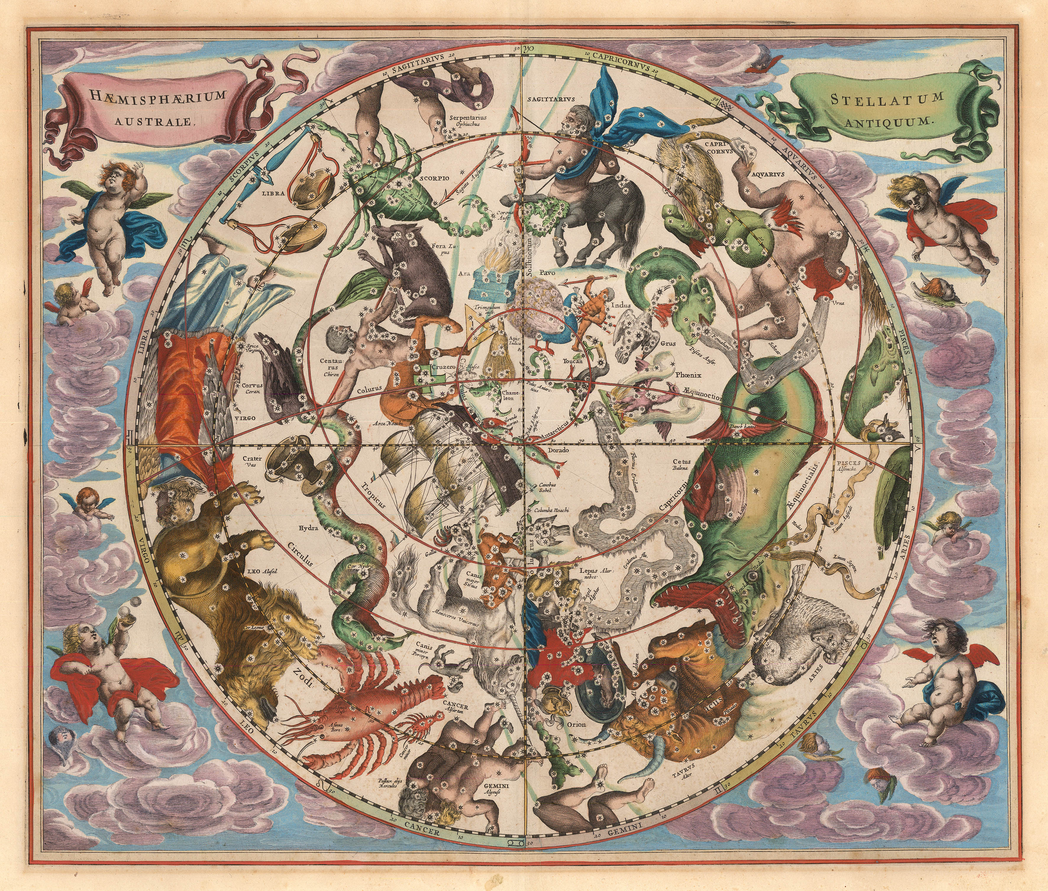 An antique map of the southern hemisphere’s constellations