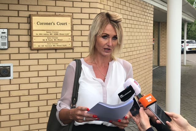 Kelly Ormerod speaks to the media outside Preston Coroner’s Court (Pat Hurst/PA)