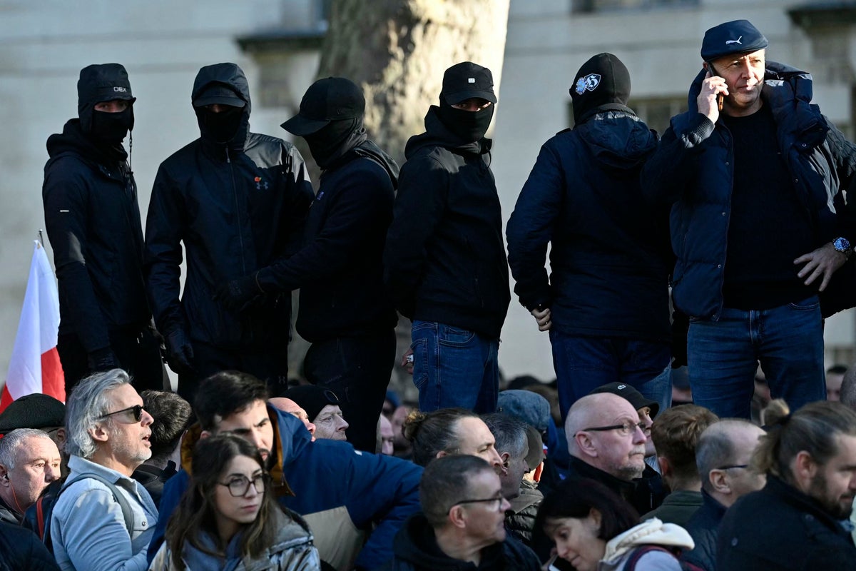 Far-right groups launch missiles in clashes with police at counter rallies to pro-Palestine march