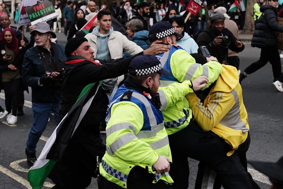 Pro-Palestine march: Police condemn &lsquo;extreme&rsquo; right-wing protesters as force makes 126 arrests 