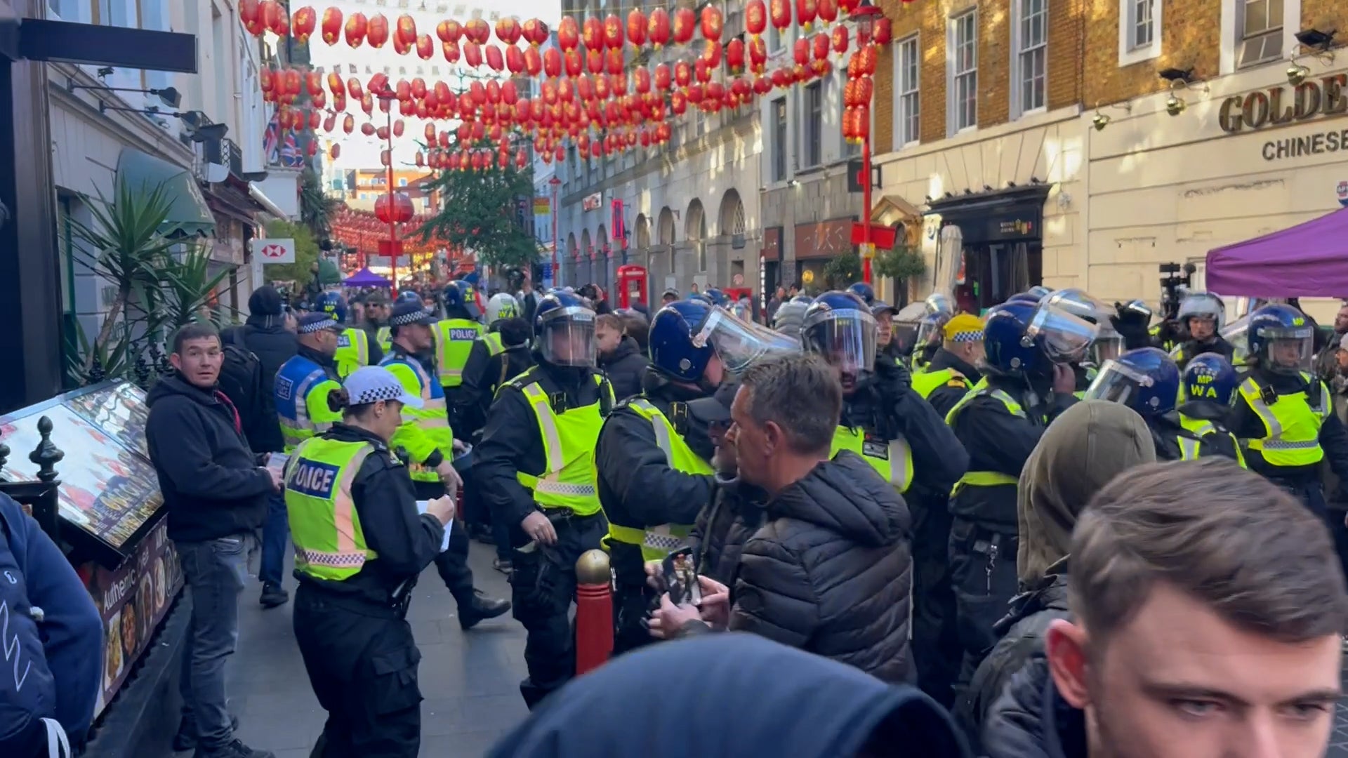 Scuffles in London’s Chinatown as counter-protesters moved away from Whitehall to other parts of central London