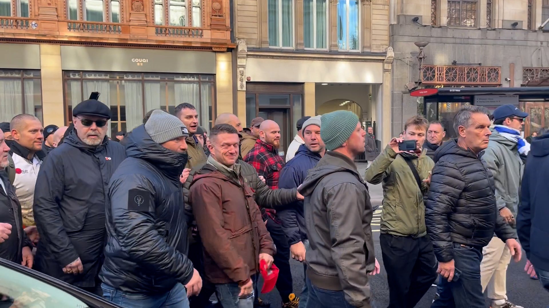 Tommy Robinson with counter protesters in London’s Chinatown on Remembrance weekend