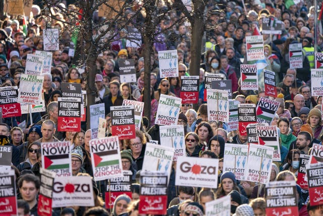 The pro-Palestine rally took place on Glasgow’s Buchanan Street (Jane Barlow/PA)