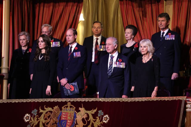 <p>Charles III, Queen Camilla, and other members of the royal family attend the Royal British Legion Festival of Remembrance at the Royal Albert Hall in London ahead of Remembrance Sunday </p>
