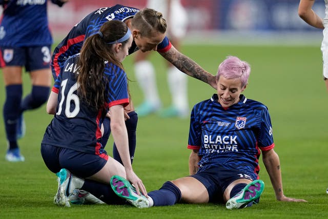<p>Megan Rapinoe hobbled off injured in her final match on Saturday night </p>