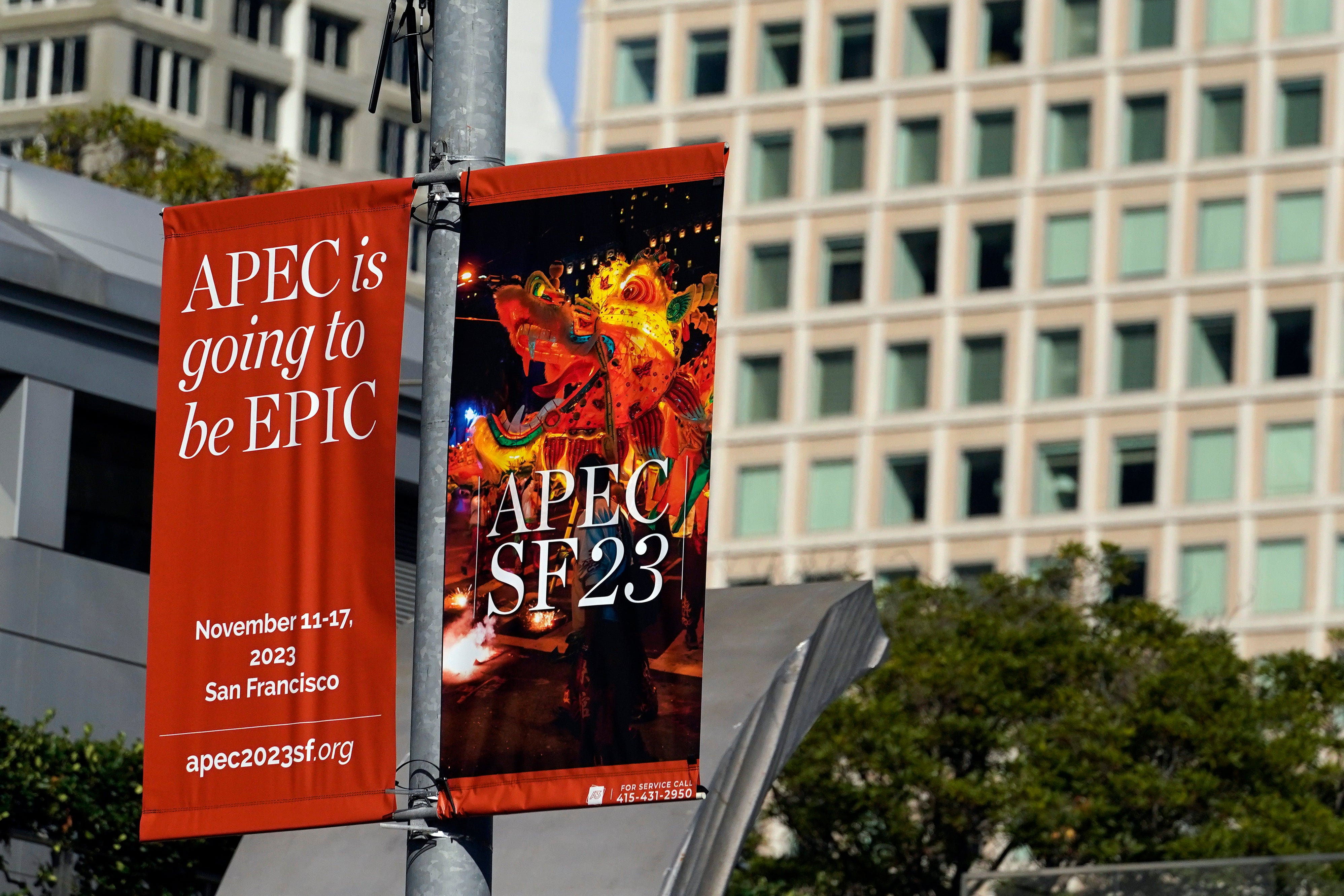 An APEC summit flag in San Francisco