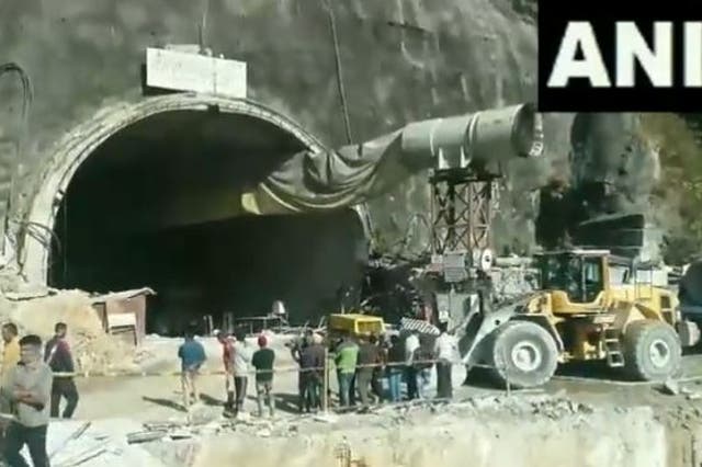 <p>Workers became trapped after an under-construction tunnel collapses in Uttarakhand, India</p>