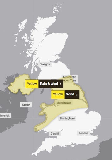 Yellow weather warnings have been issued for Monday