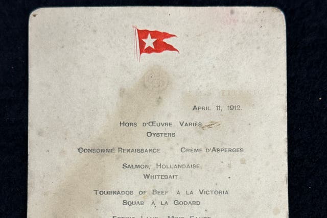<p>This menu gives a peak into the lives of the first-class passengers before disaster struck </p>