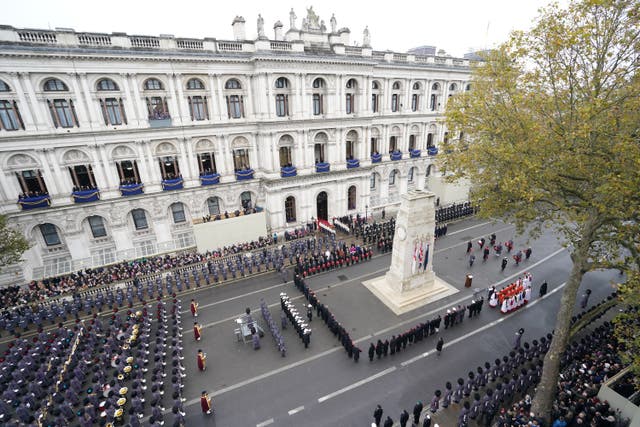 Members of the royal family led by the King attend the Remembrance Sunday service (Stefan Rousseau/PA)