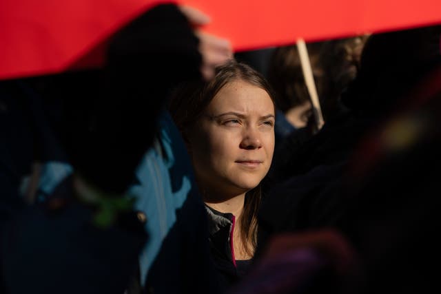 <p>Activist Greta Thunberg was among those walking through the historic heart of the Dutch capital</p>
