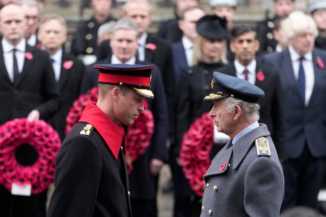 <p>Prince William and King Charles attend the National Service of Remembrance at the Cenotaph on Whitehall in central London</p>
