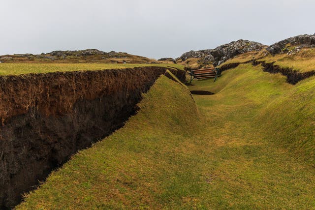 <p>A general view of damage due to volcanic activity at a golf course, in Grindavik, Iceland</p>