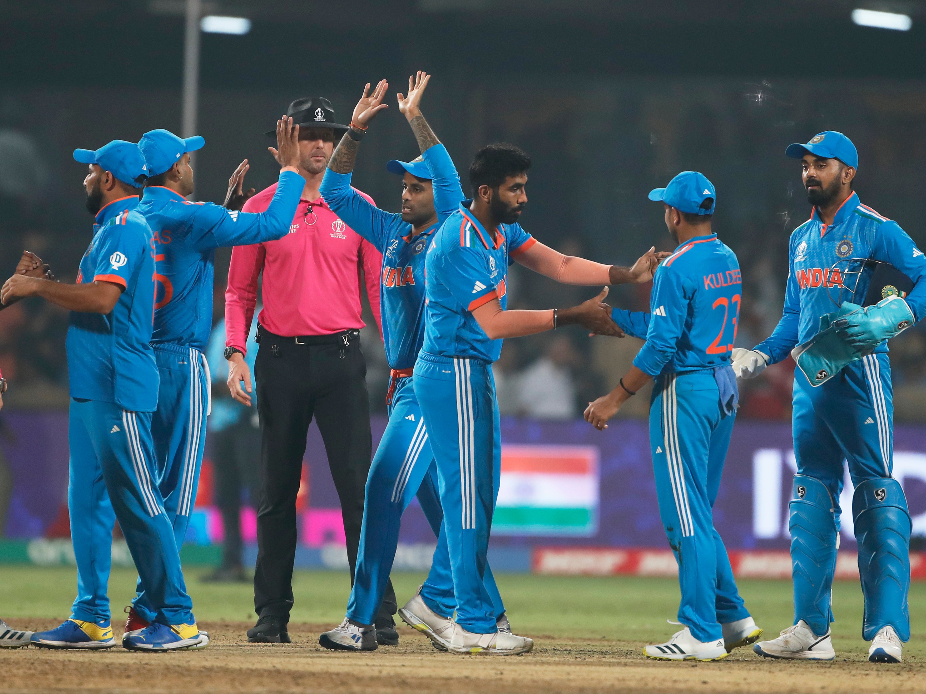 India were three runs short of their World Cup record after reaching 410-4