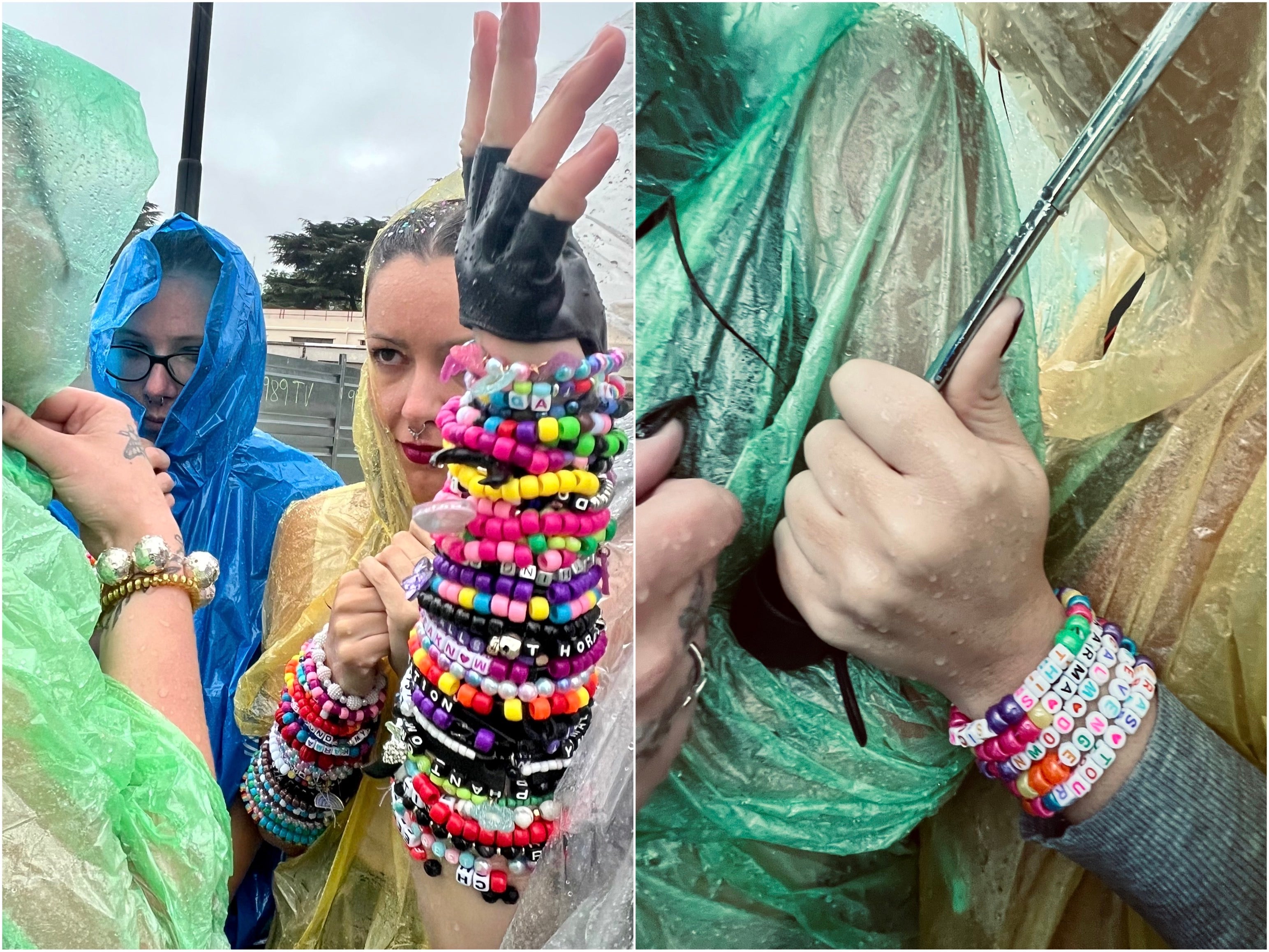 Swifties waiting in line at the cancelled Taylor Swift concert in Buenos Aires wearing the ceremonial friendship bracelets exchanged by fans at shows