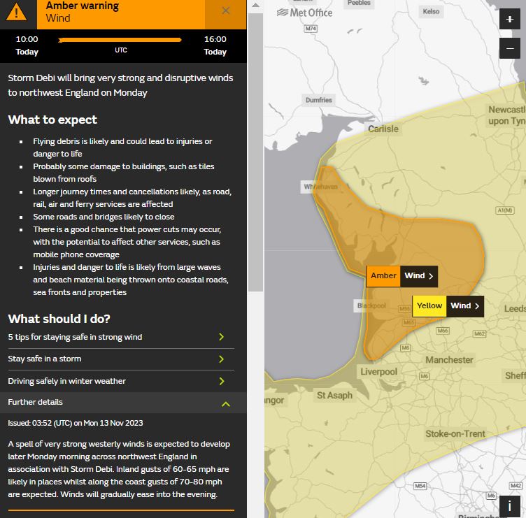 <p>Amber warning issued for Northwest England</p>